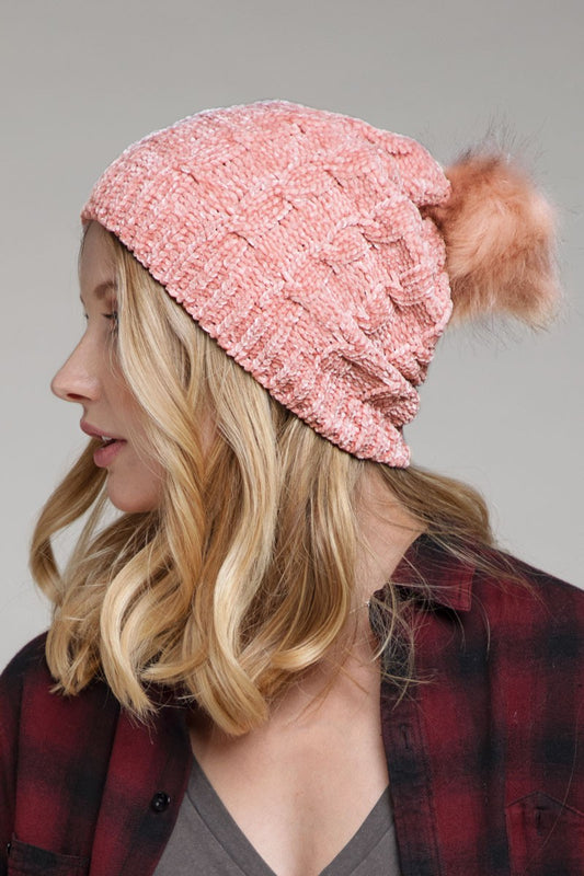 Chenille Cable Knit Beanie