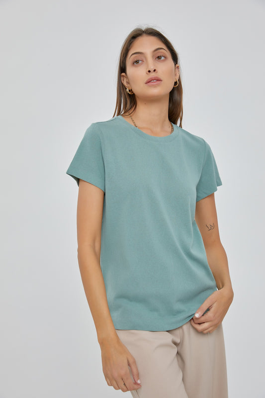 Sage Basic Short Sleeve Slub Top