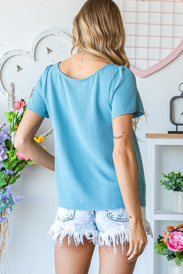 Blue Short Sleeve Dressy Top