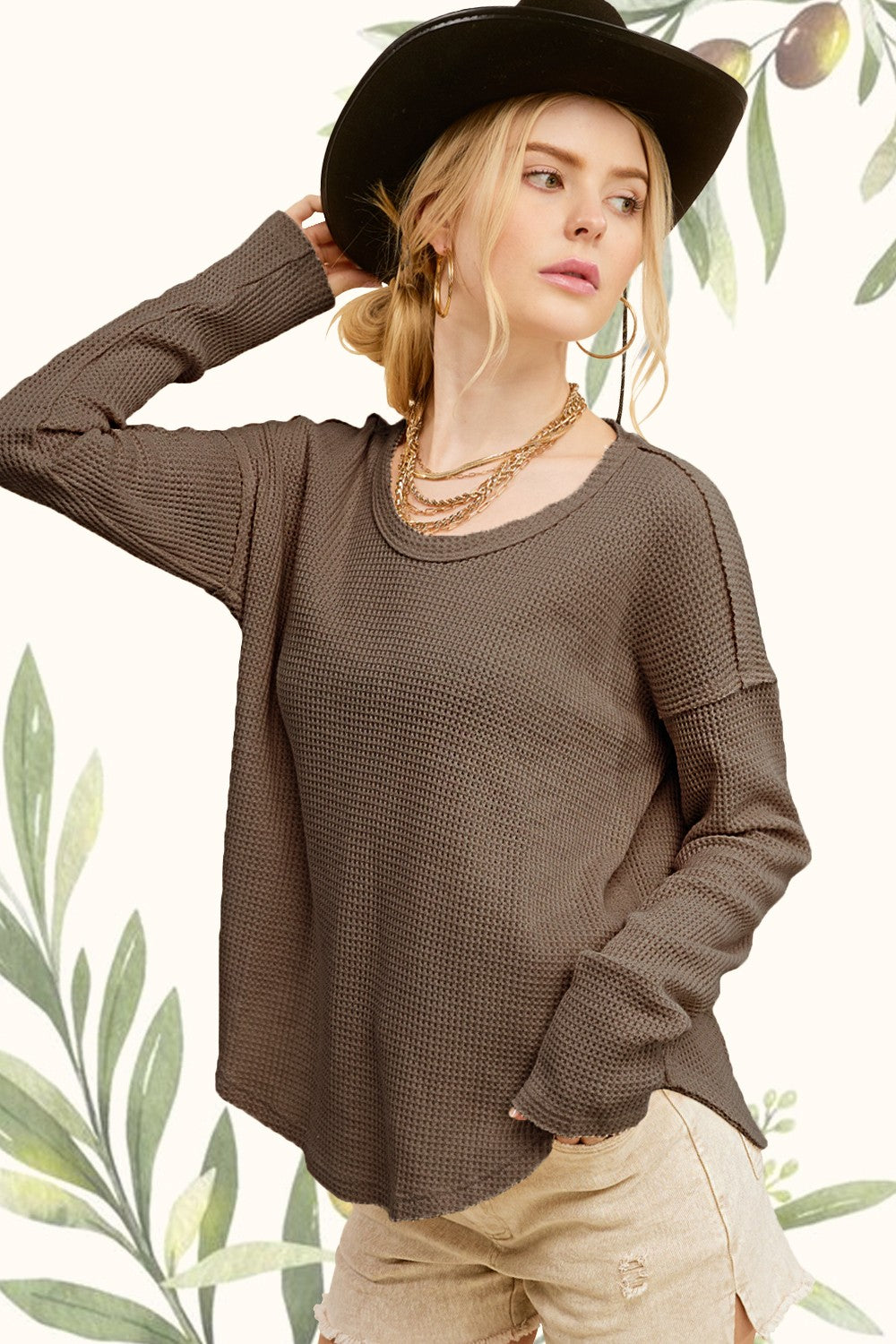Brown Thick Waffle Knit Top
