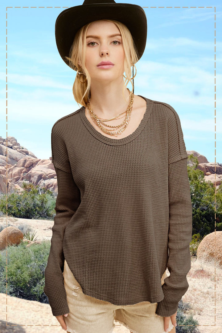 Brown Thick Waffle Knit Top