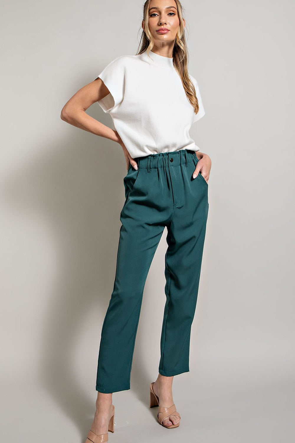 Teal Banded Straight Dressy Pants