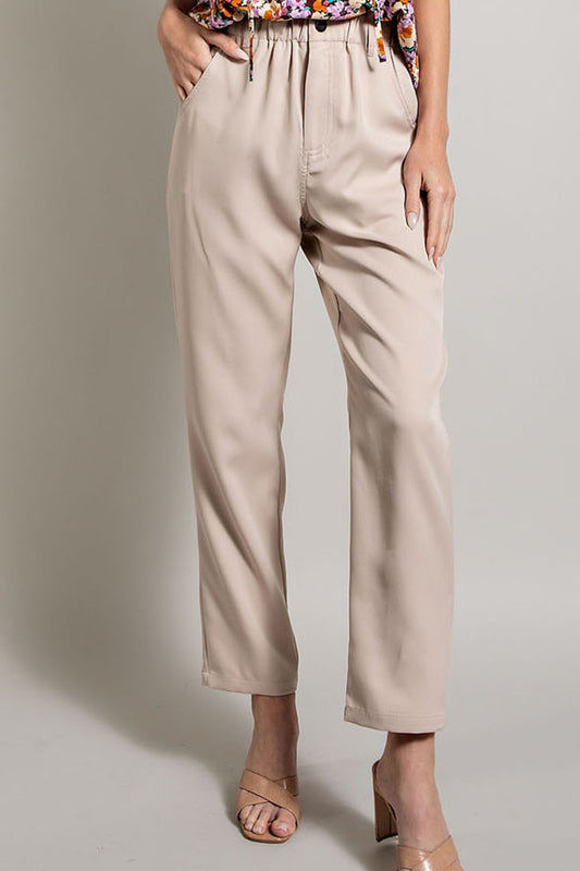 Oatmeal Banded Straight Dressy Pants