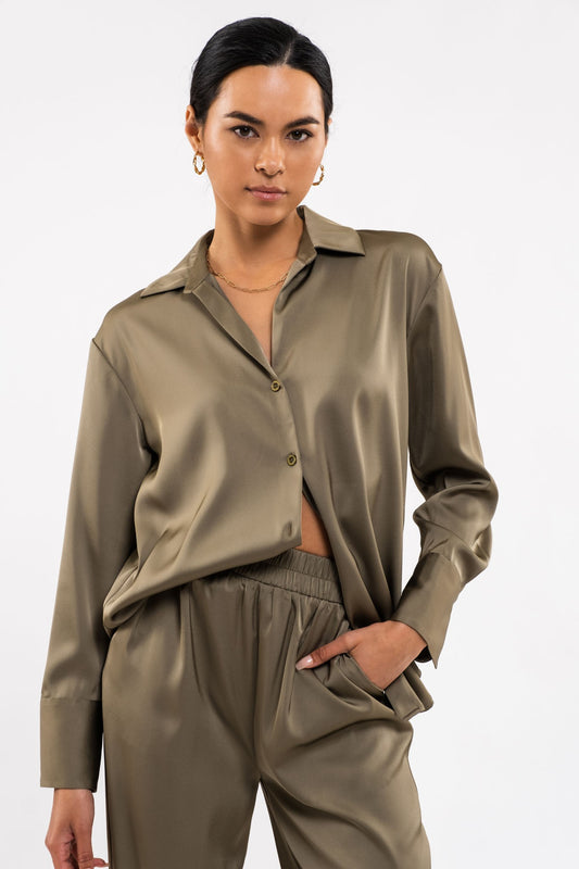 Olive Dressy Button Up Top