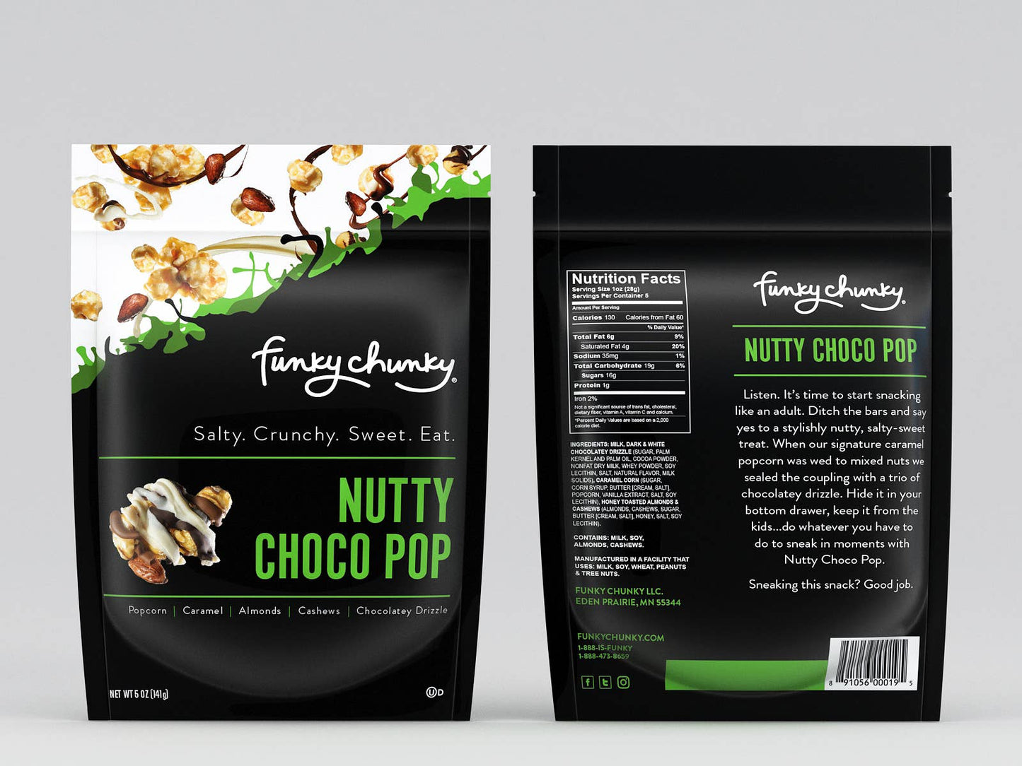 Nutty Choco Pop 5oz Bags | Chocolate Popcorn