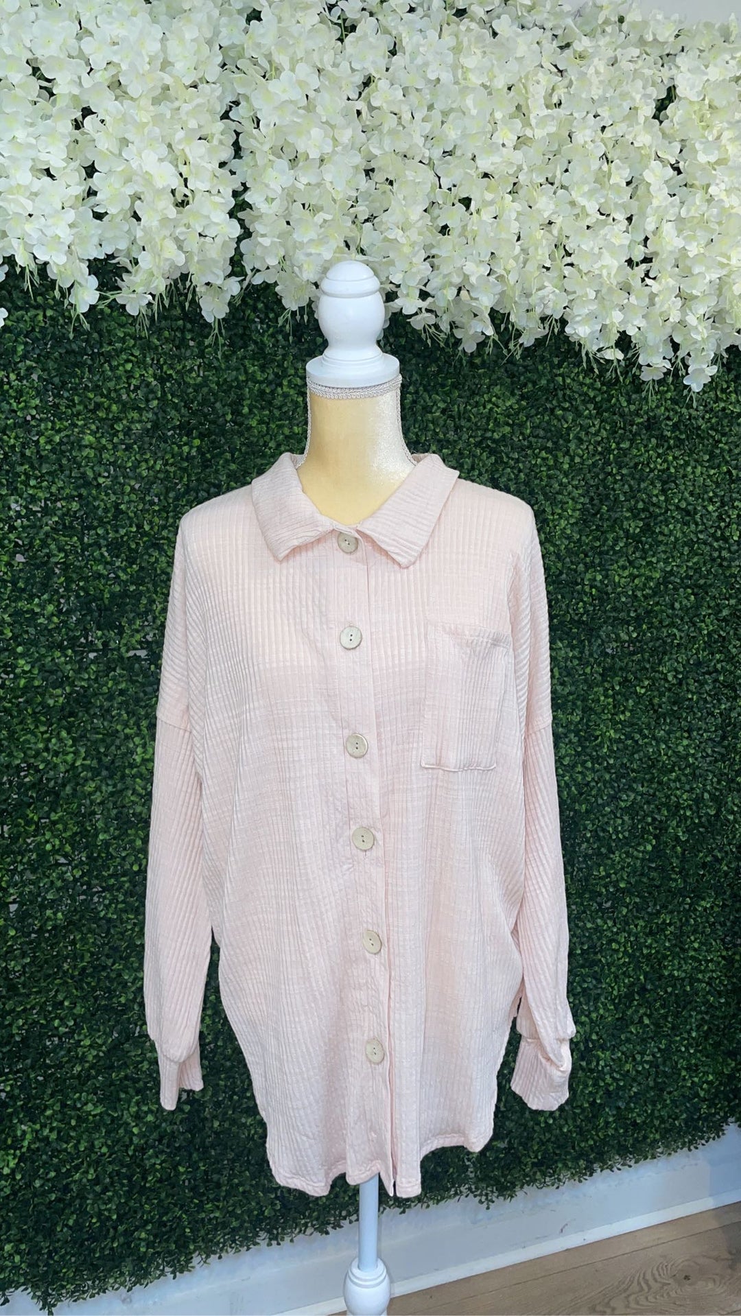 Pale Pink Quilted Rib Button Up