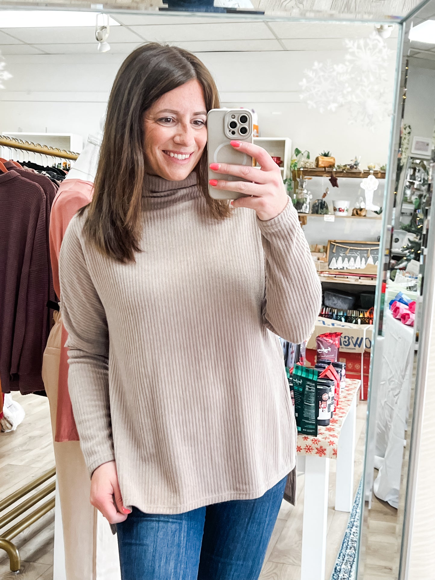 Taupe High Neck Top
