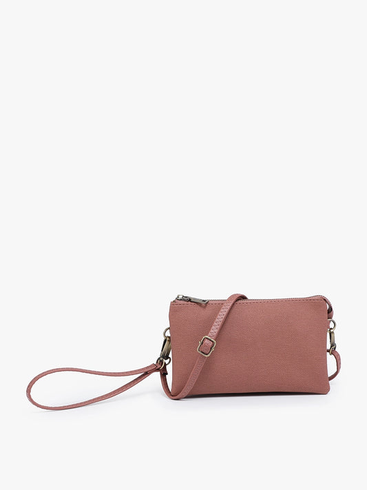 Rust Riley Faux Canvas 3 Compartment Crossbody Wristlet