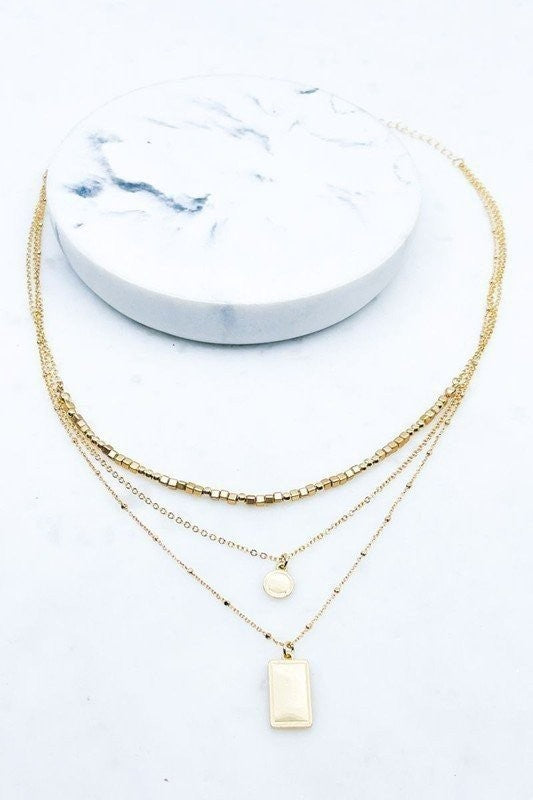 Gold Layered Rectangle Necklace