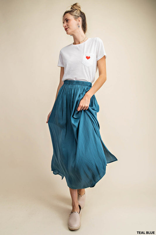 Teal Slit A-Line Skirt