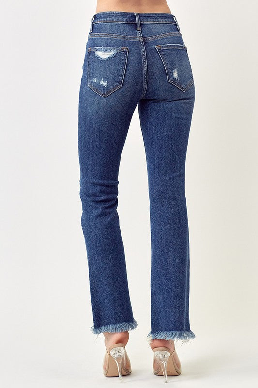 Risen Mid Rise Distressed Ankle Flare Jeans