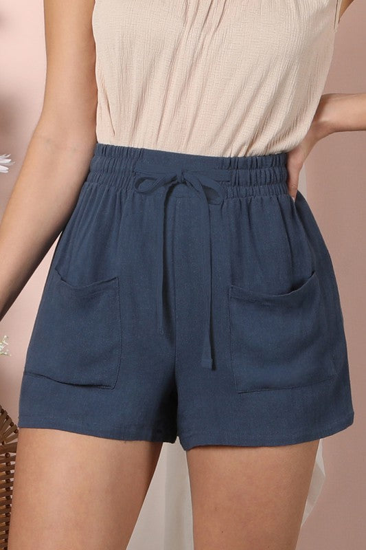 Favorite Drawstring Pocket Shorts- Denim Blue