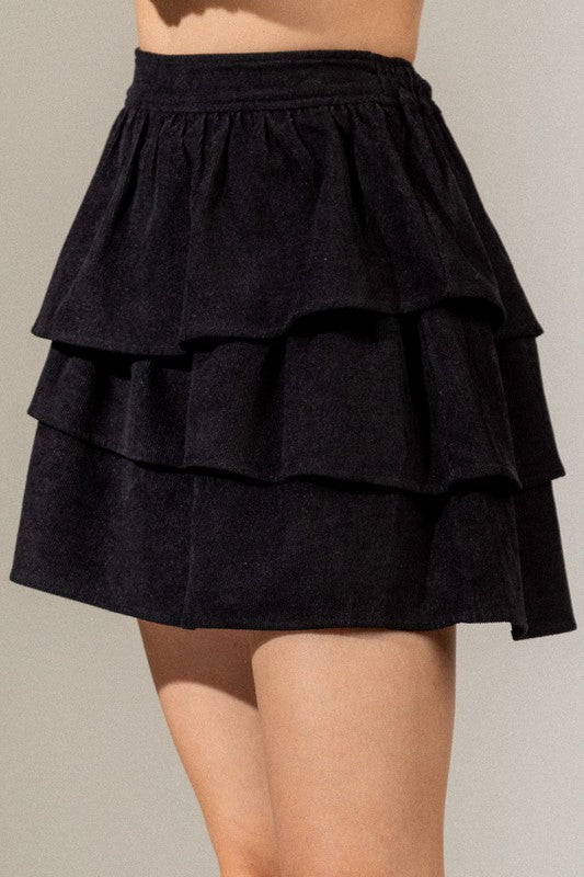 Black Ruffle Corduroy Skirt