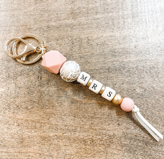 Pink Mrs. Beaded Keychain